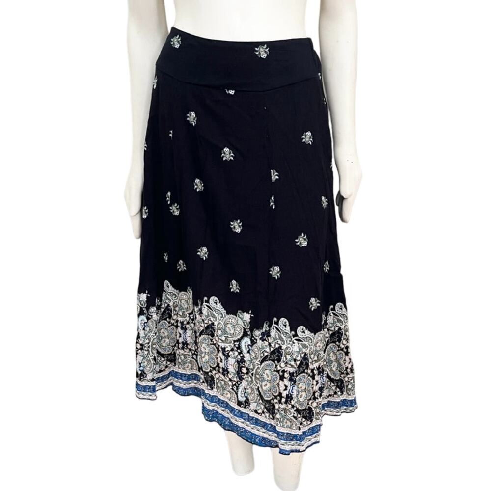 LAURA SCOTT Gauze Cotton Lightweight Pull On Midi Skirt in Boho Florals  SZ S